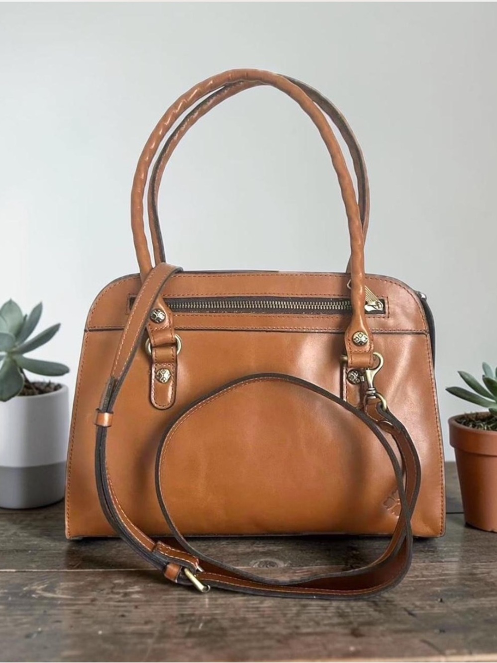 NWT Patricia Nash Calvi Biscuit Leather Satchel Crossbody Bag